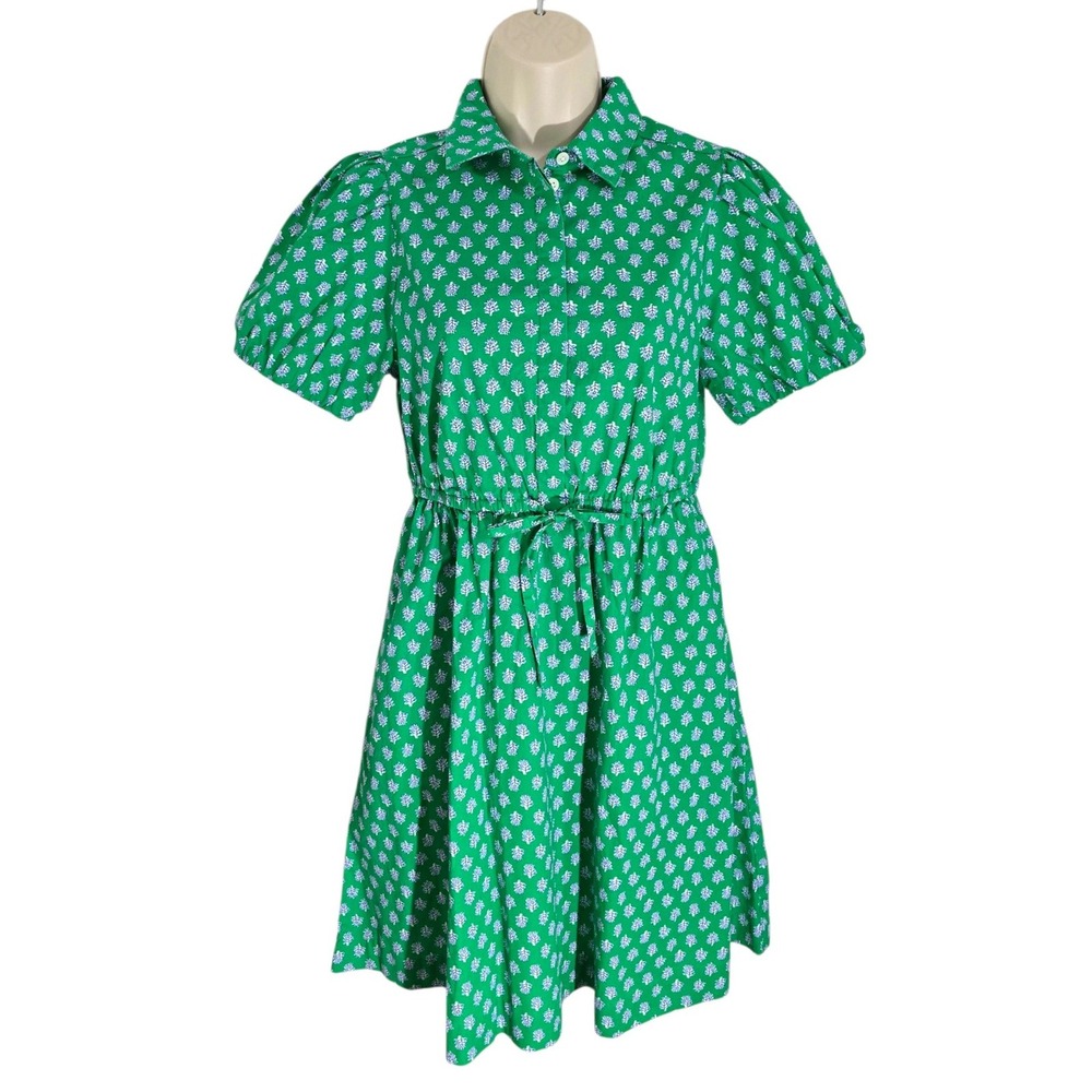 J.Crew Green Leaf Print Puff Sleeve Shirt Dress CA448 Womens 2 New